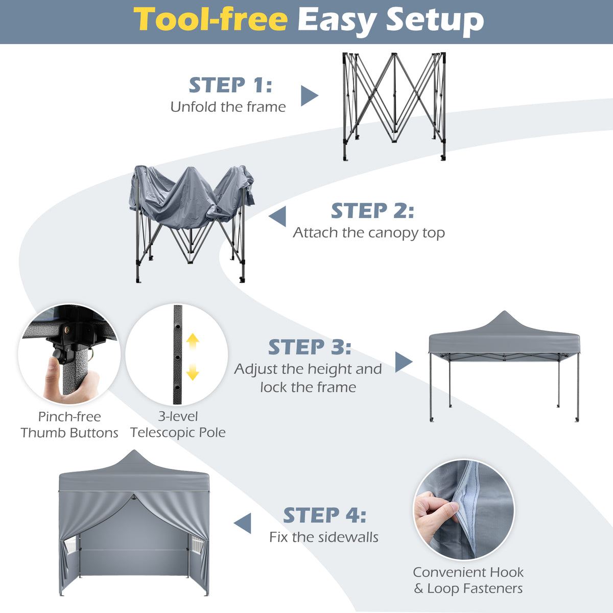 10 x 10 FT Pop-Up Canopy Tent with 4 Removable Sidewalls, Gray