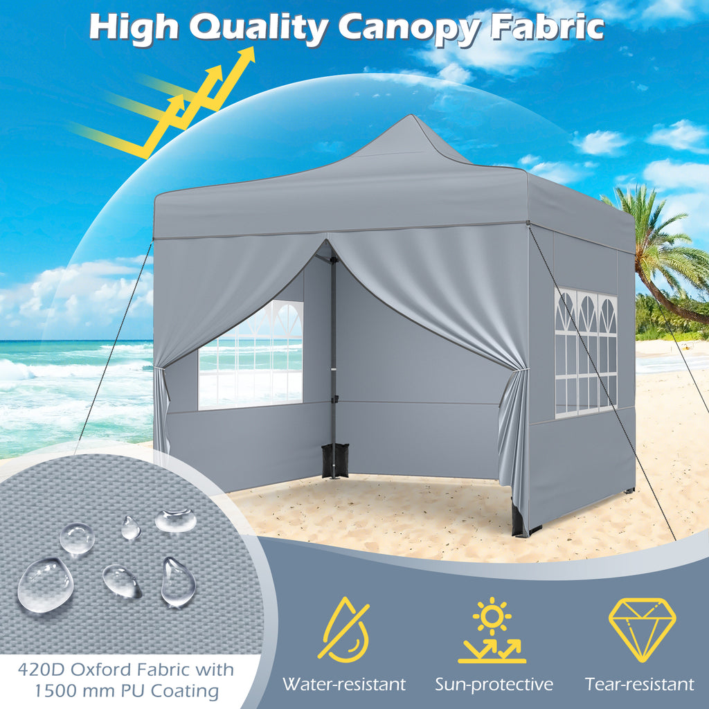 10 x 10 FT Pop-Up Canopy Tent with 4 Removable Sidewalls, Gray