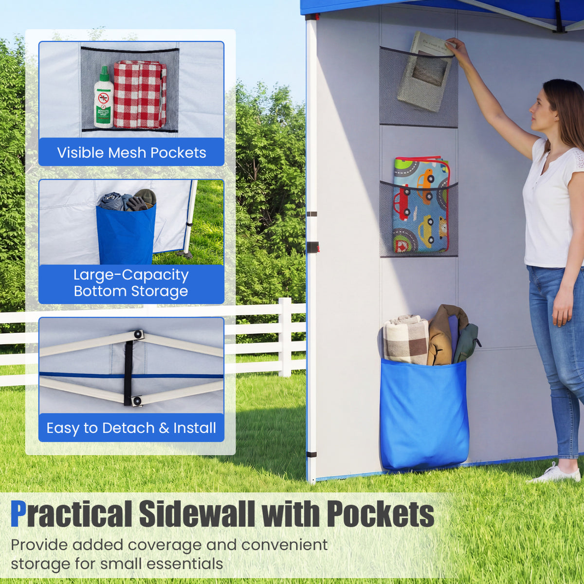 10x10 FT Pop up Canopy Tent with Sidewall 6 Pockets Instant Setup