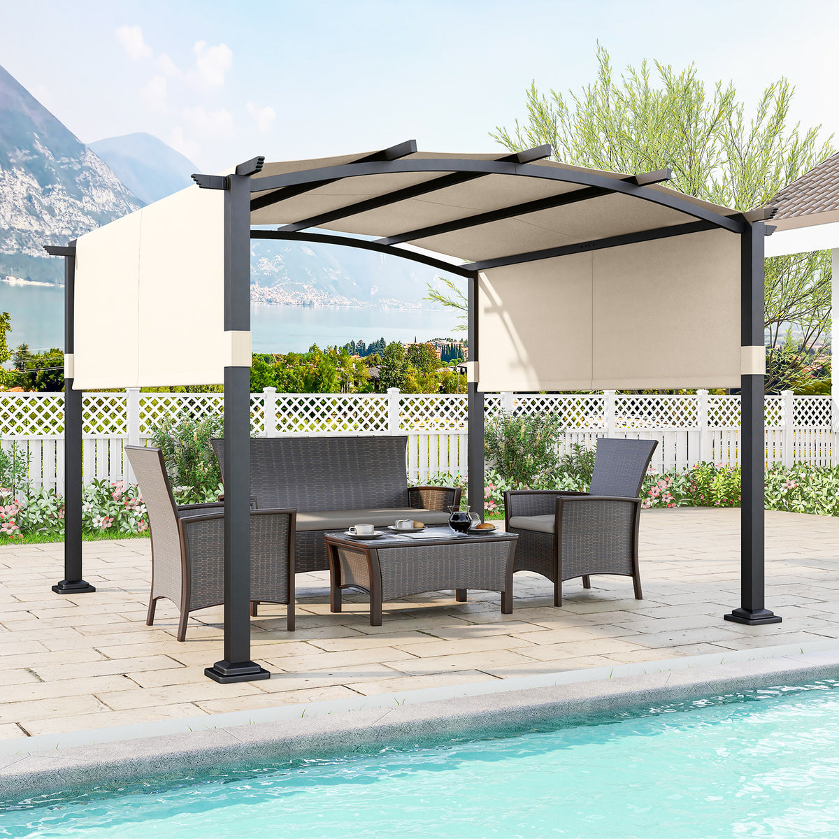 10 x ft Outdoor Pergola Modern Arched Patio Garden Shelter with