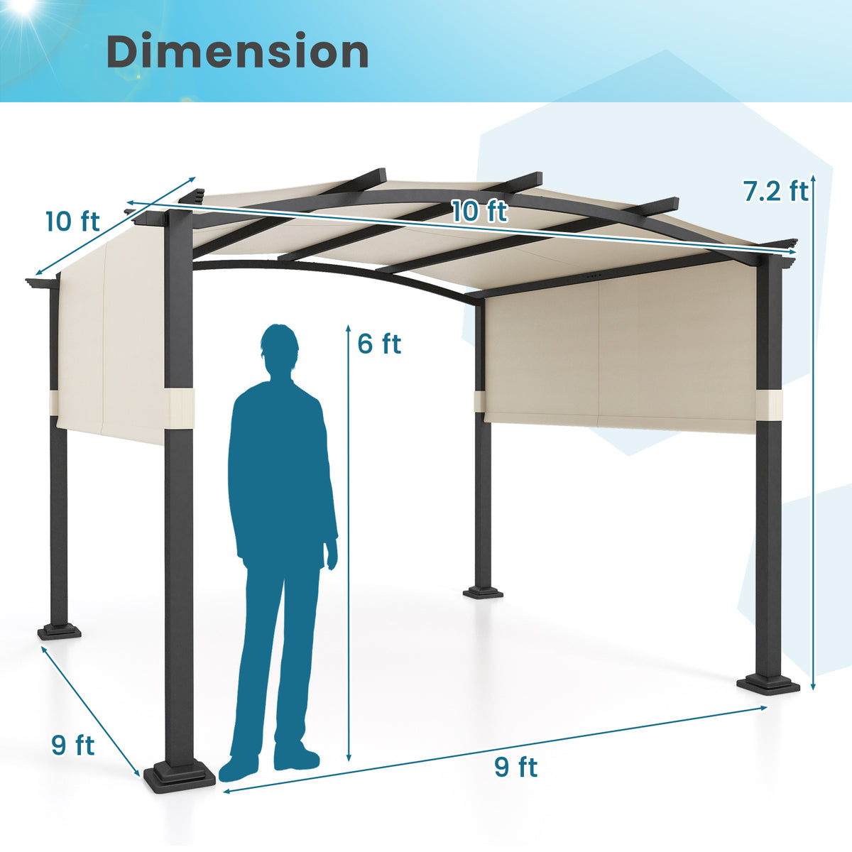 10 x ft Outdoor Pergola Modern Arched Patio Garden Shelter with