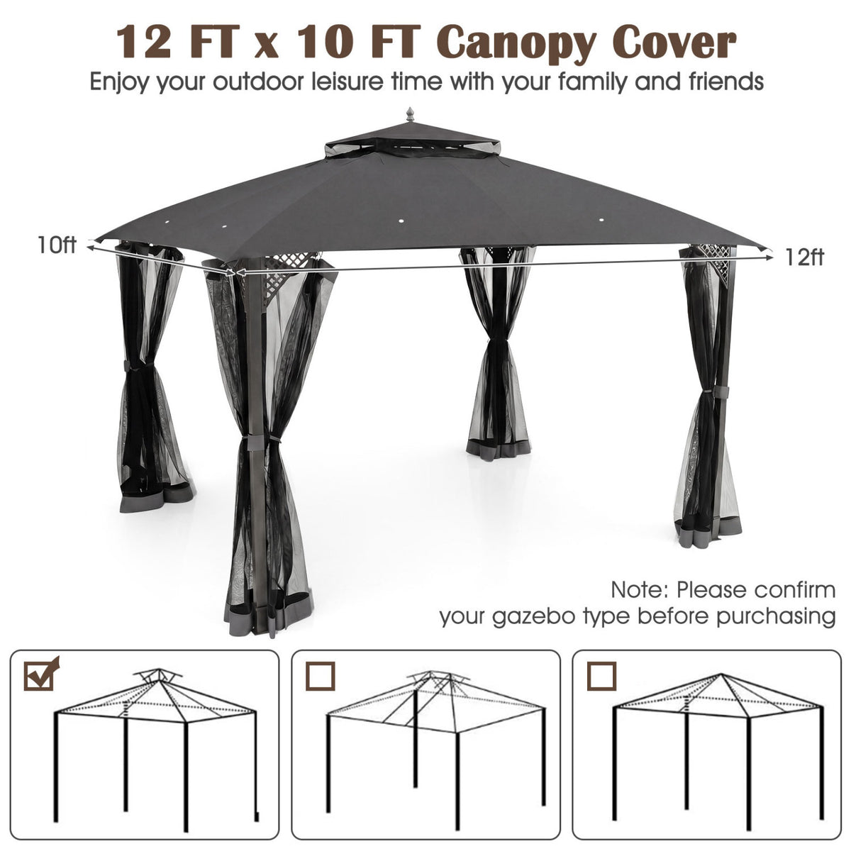 10 x 12 Feet Gazebo Replacement Top with Air Vent and Drainage Holes