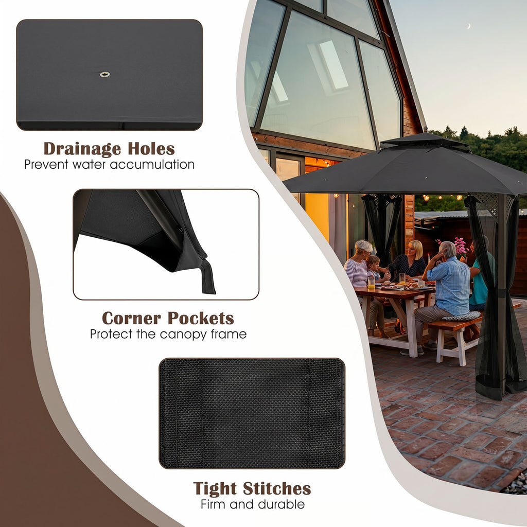 10 x 12 Feet Gazebo Replacement Top with Air Vent and Drainage Holes