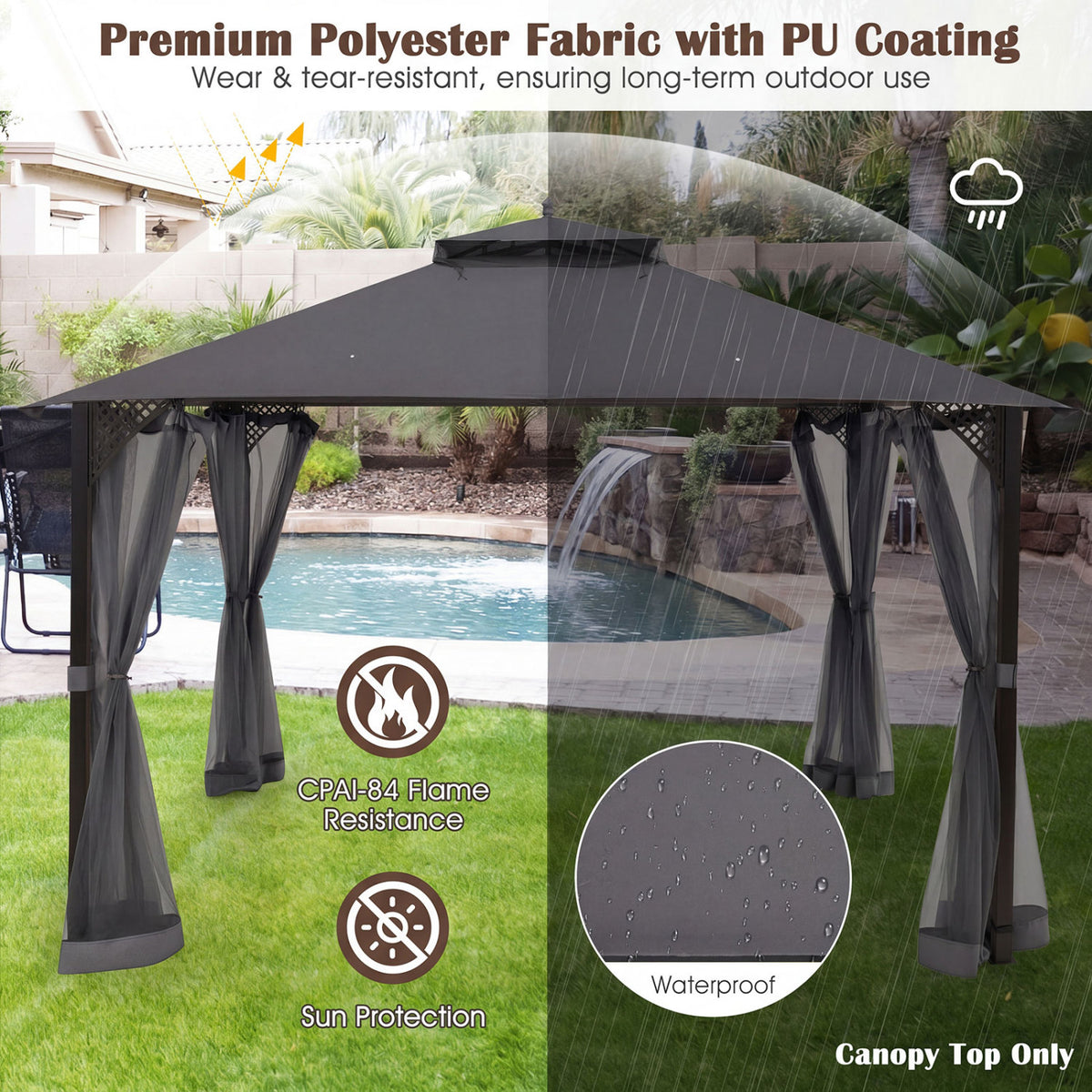 10 x 12 Feet Gazebo Replacement Top with Air Vent and Drainage Holes