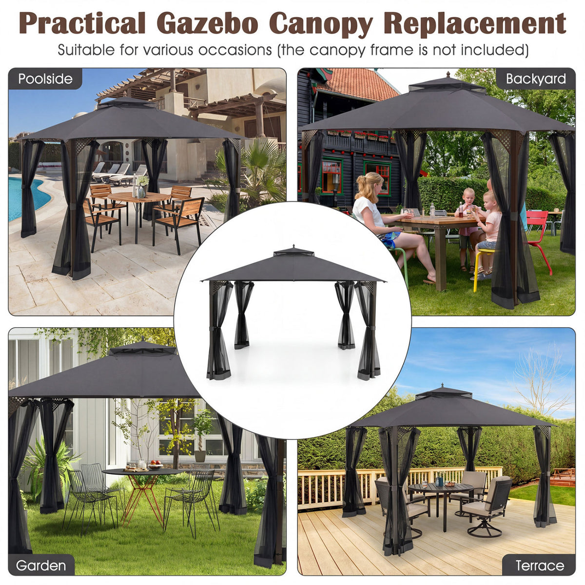 10 x 12 Feet Gazebo Replacement Top with Air Vent and Drainage Holes