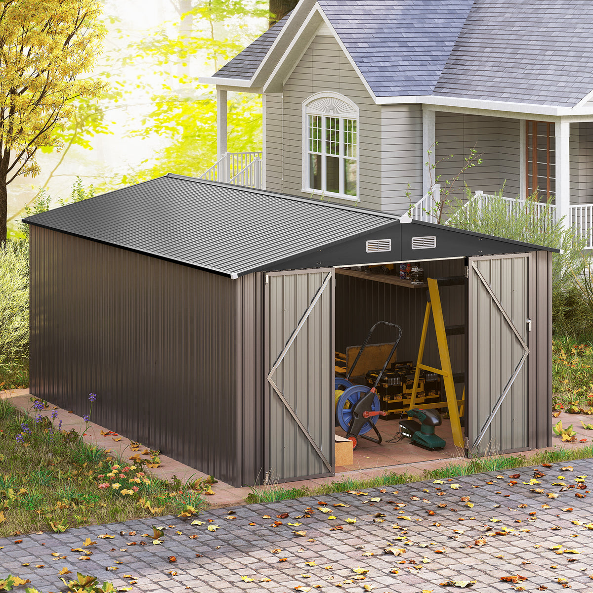 10 x 14 FT Outdoor Storage Shed with Improved Windproof Metal