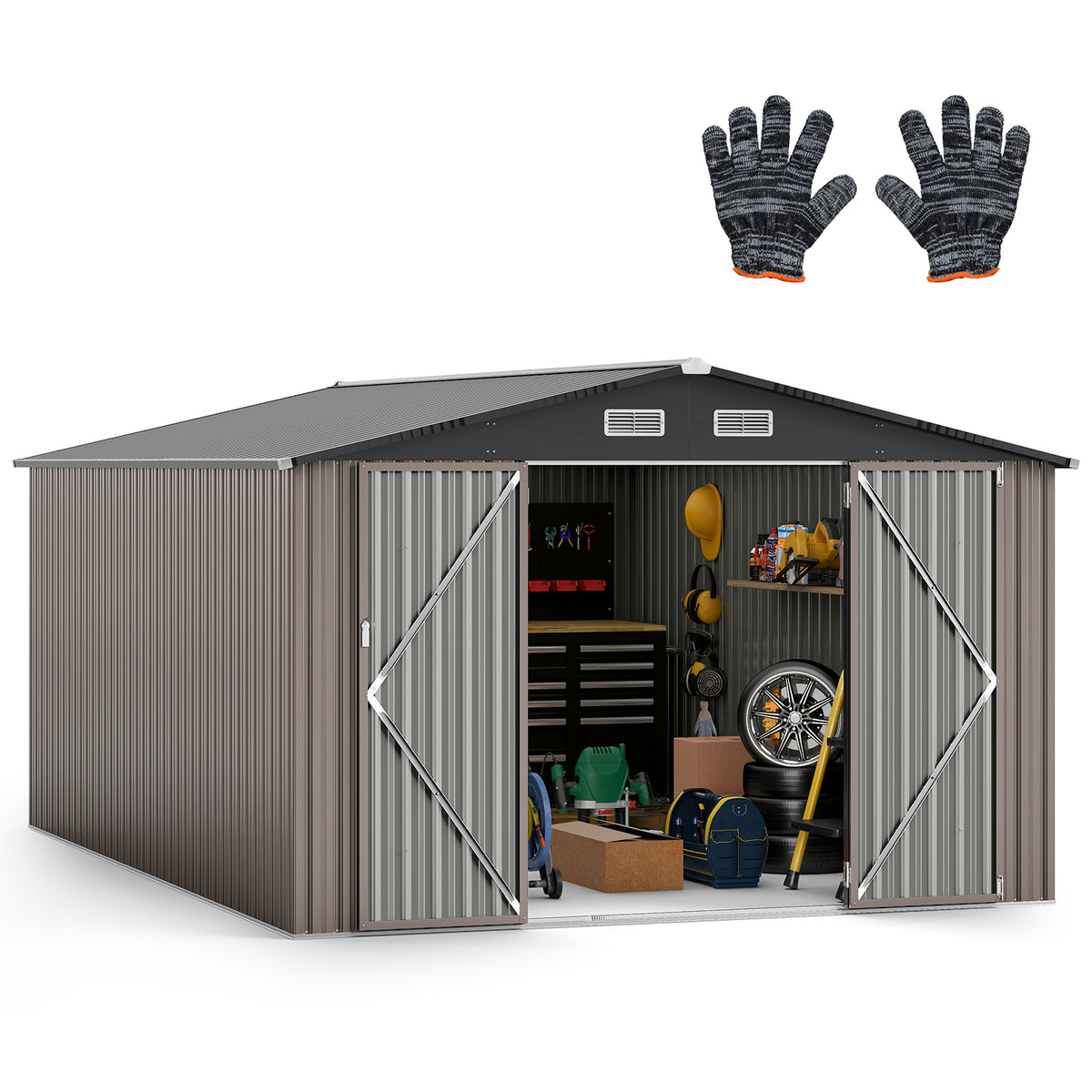 10 x 14 FT Outdoor Storage Shed with Improved Windproof Metal