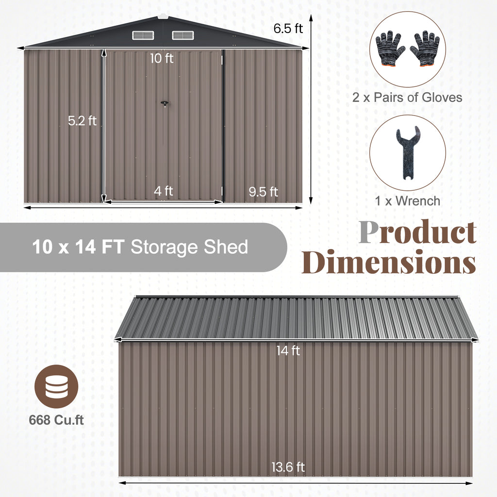 10 x 14 FT Outdoor Storage Shed with Improved Windproof Metal