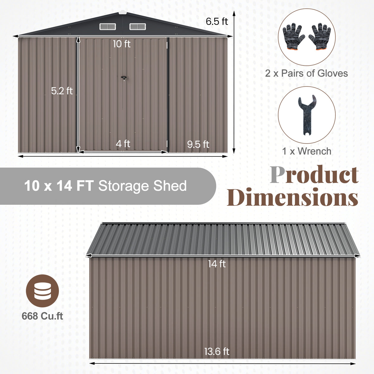 10 x 14 FT Outdoor Storage Shed with Improved Windproof Metal