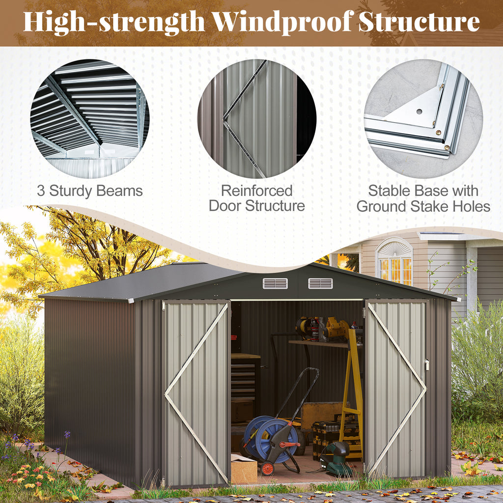 10 x 14 FT Outdoor Storage Shed with Improved Windproof Metal