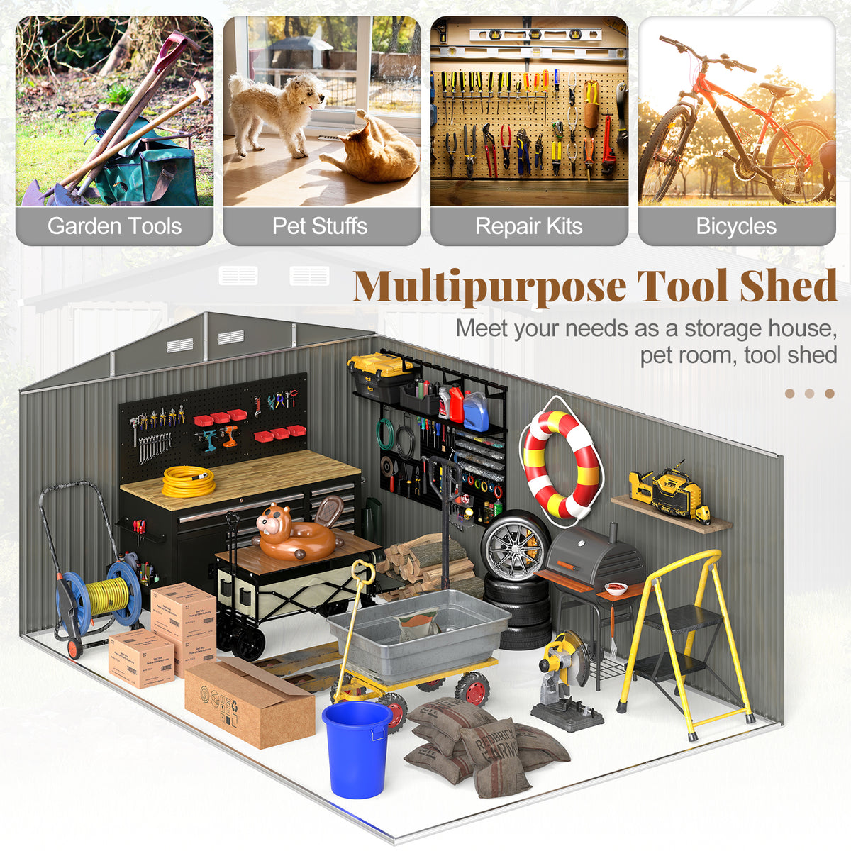 10 x 14 FT Outdoor Storage Shed with Improved Windproof Metal