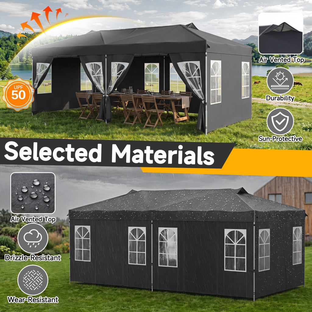 10 x 20 FT Pop Up Canopy Tent with 6 Sidewalls and Adjustable Height