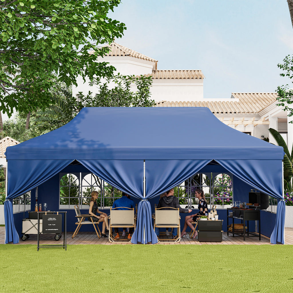 10x20 Pop-Up Canopy with 6 Sidewalls & Windows - Blue