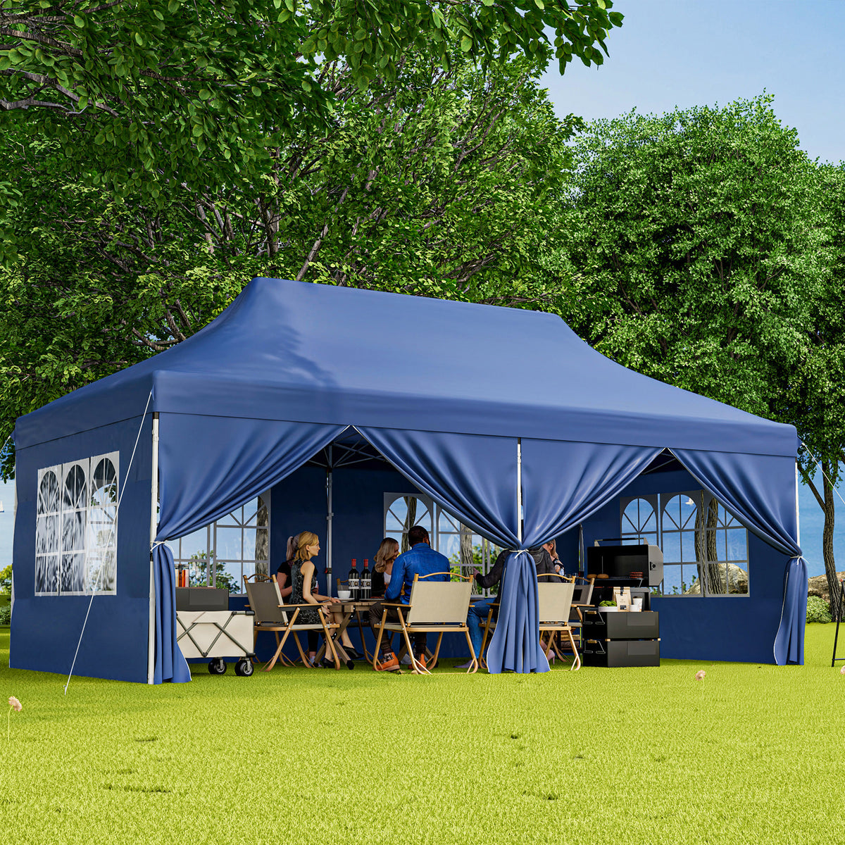 10x20 Pop-Up Canopy with 6 Sidewalls & Windows - Blue