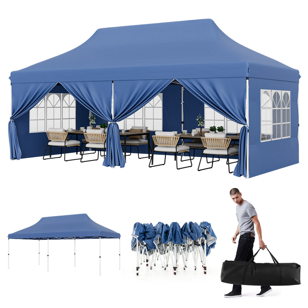 10x20 Pop-Up Canopy with 6 Sidewalls & Windows - Blue