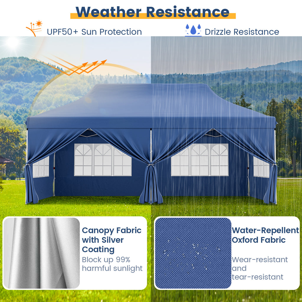 10x20 Pop-Up Canopy with 6 Sidewalls & Windows - Blue