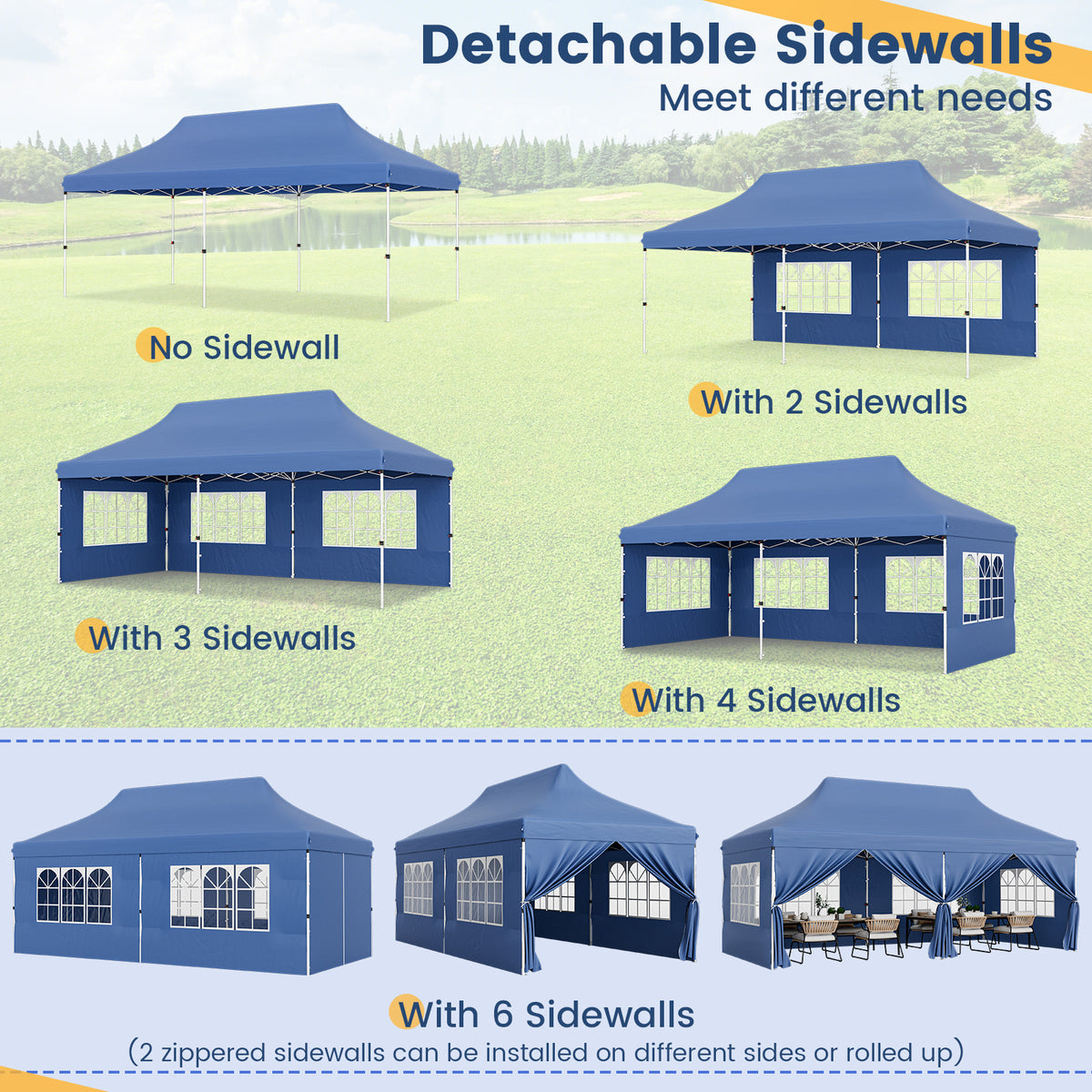10x20 Pop-Up Canopy with 6 Sidewalls & Windows - Blue