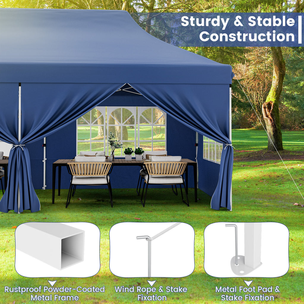10x20 Pop-Up Canopy with 6 Sidewalls & Windows - Blue