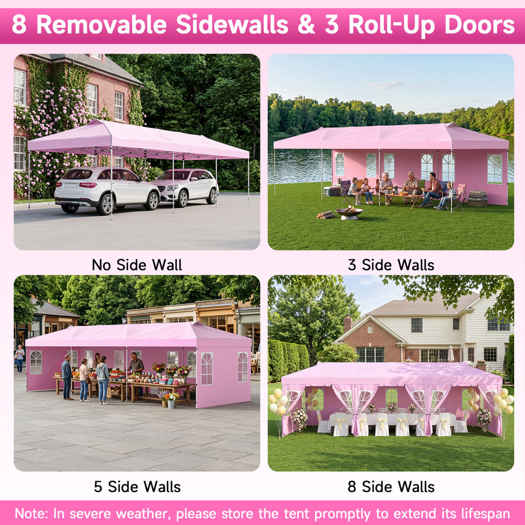 10 x 30 FT Pop Up Canopy Tent with 8 Sidewalls and Adjustable Height