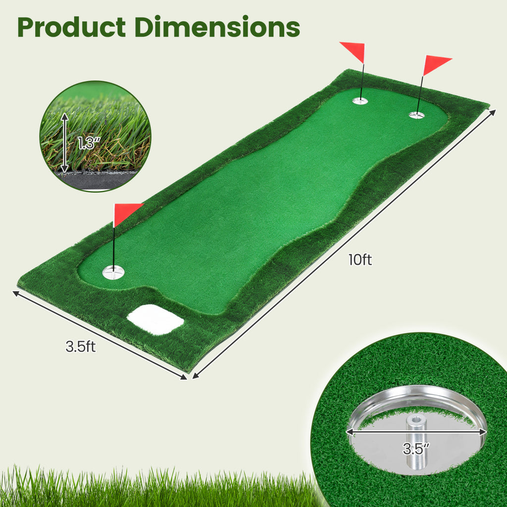 10 x 3.5ft Golf Putting Green with 3 Hole Cups Flags - Backyard Office Practice