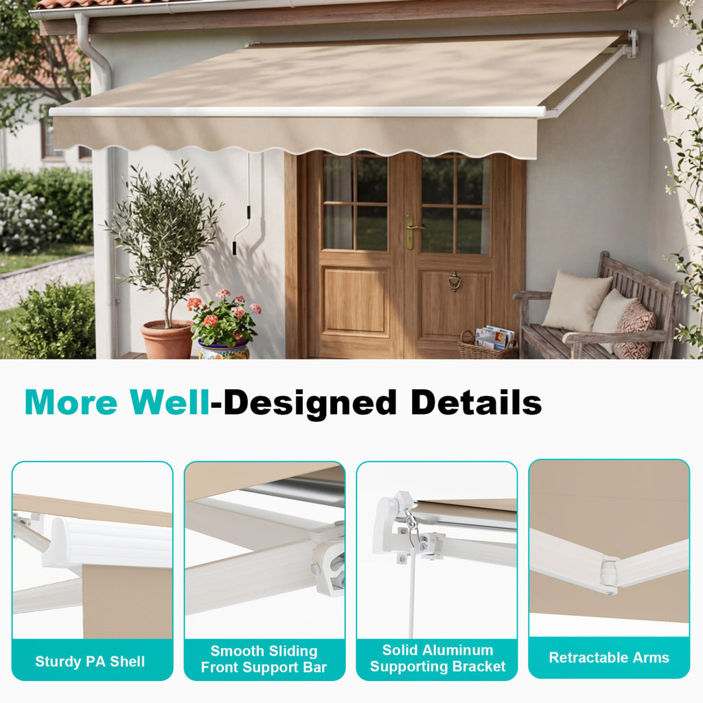 10 x 8.2 Feet Retractable Awning with Easy Opening Manual Crank Handle