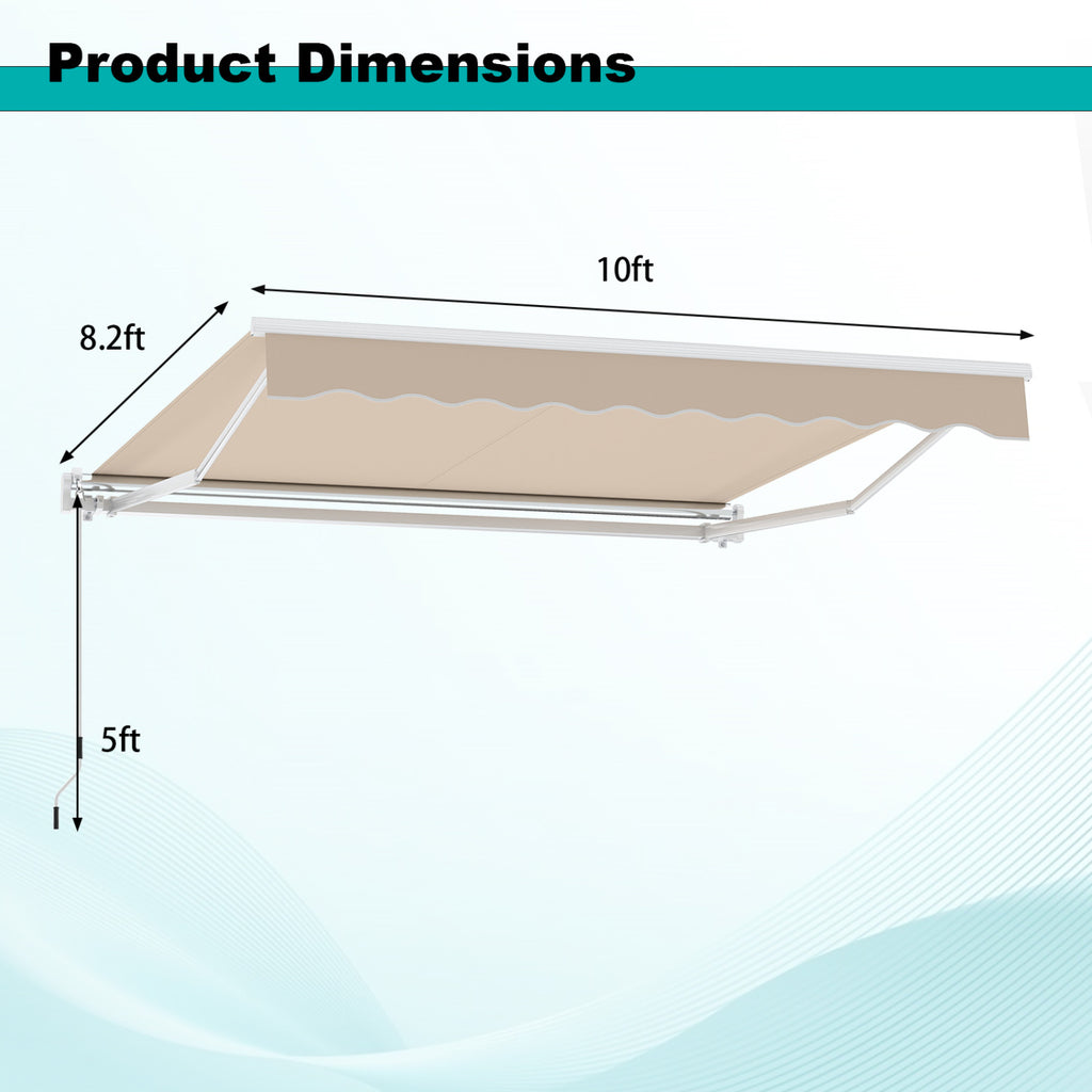 10 x 8.2 Feet Retractable Awning with Easy Opening Manual Crank Handle
