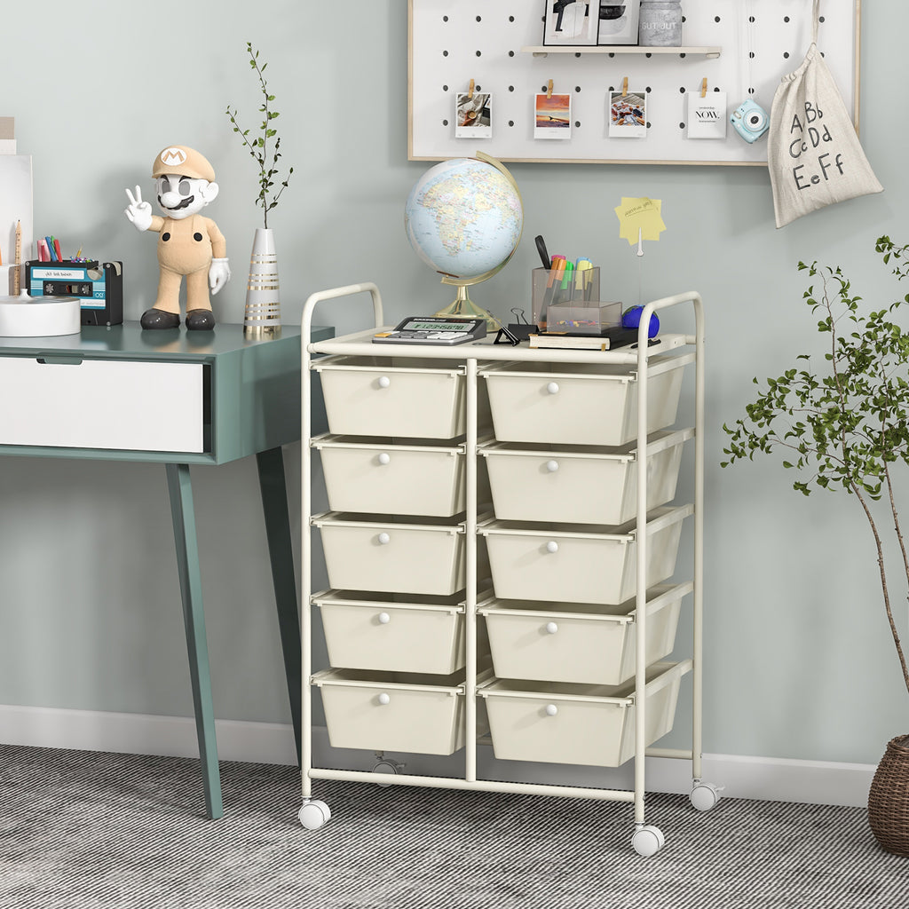 10-Drawer Rolling Storage Cart - White