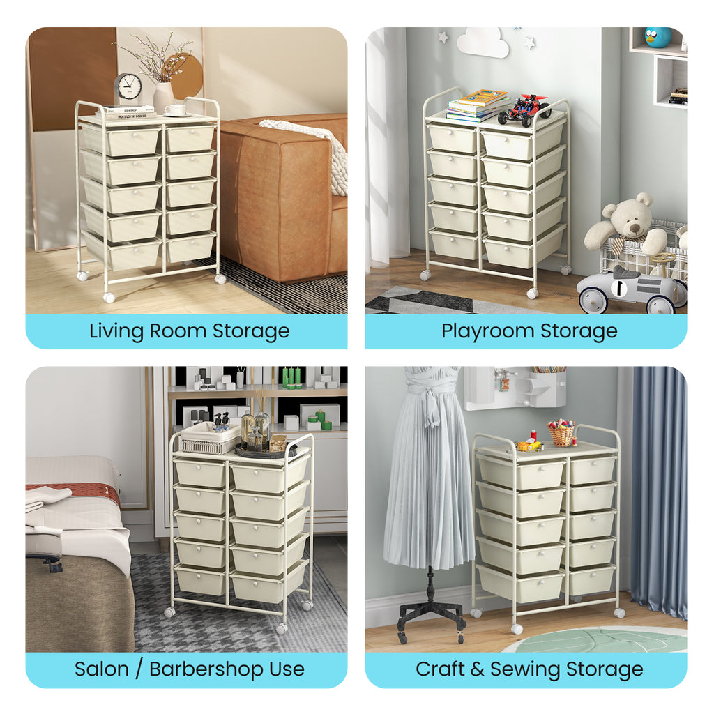10-Drawer Rolling Storage Cart - White