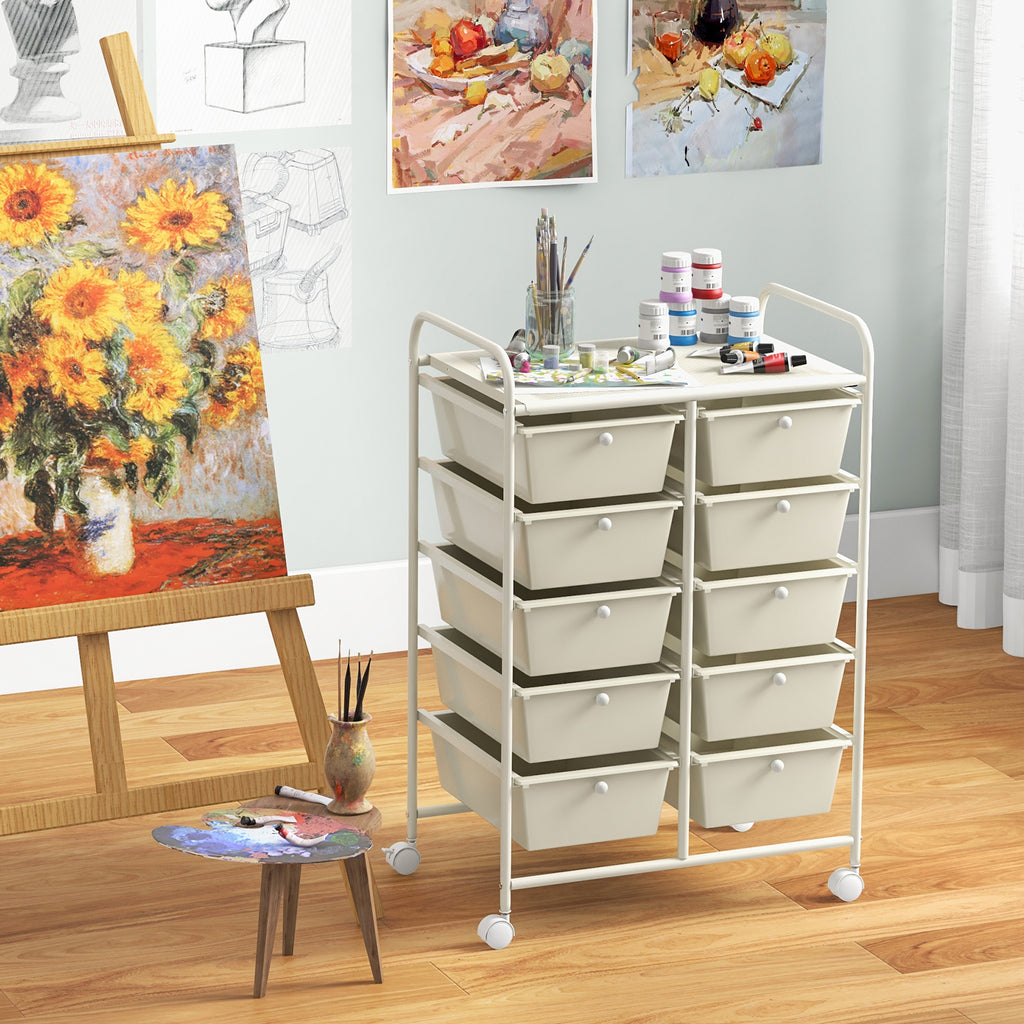 10-Drawer Rolling Storage Cart - White