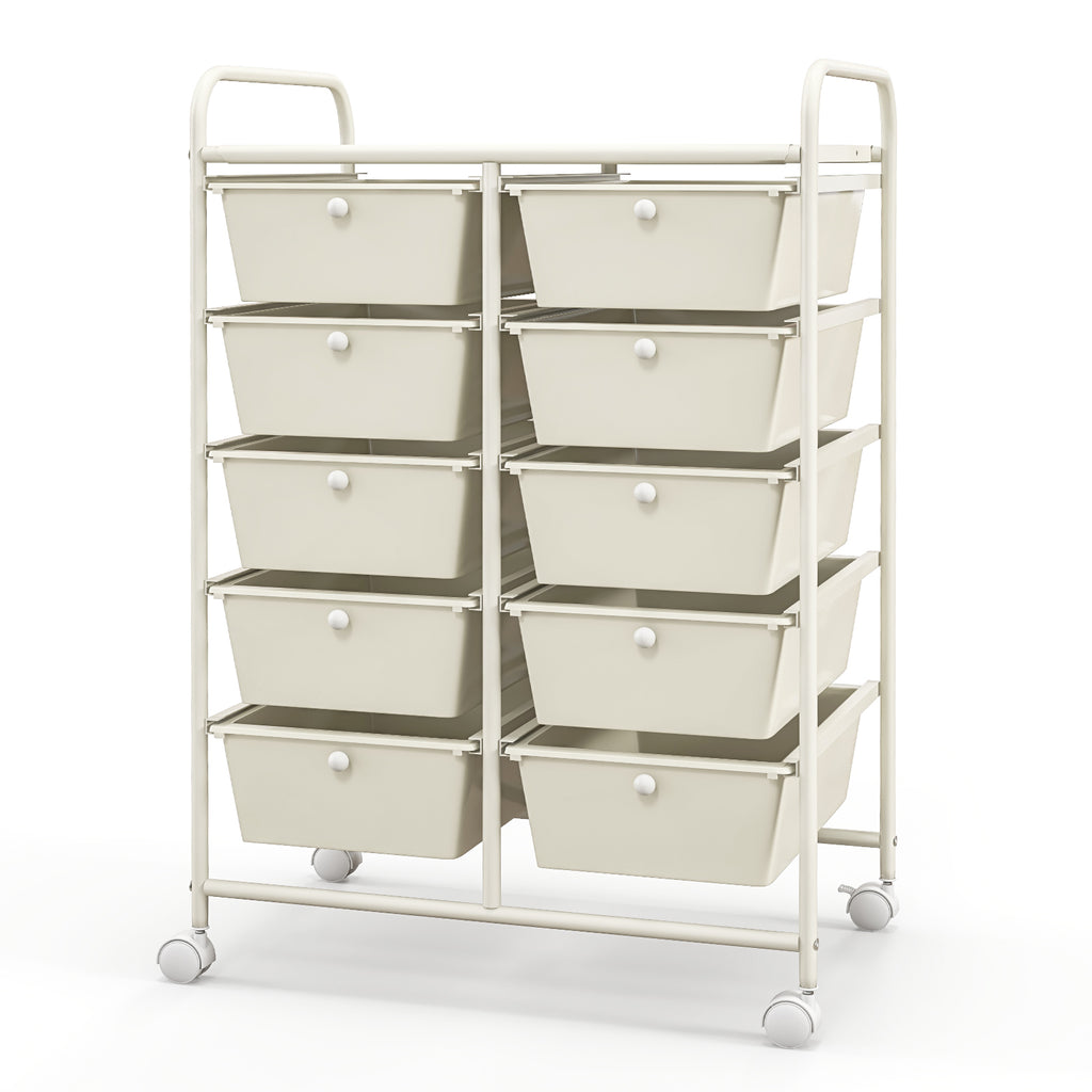 10-Drawer Rolling Storage Cart - White