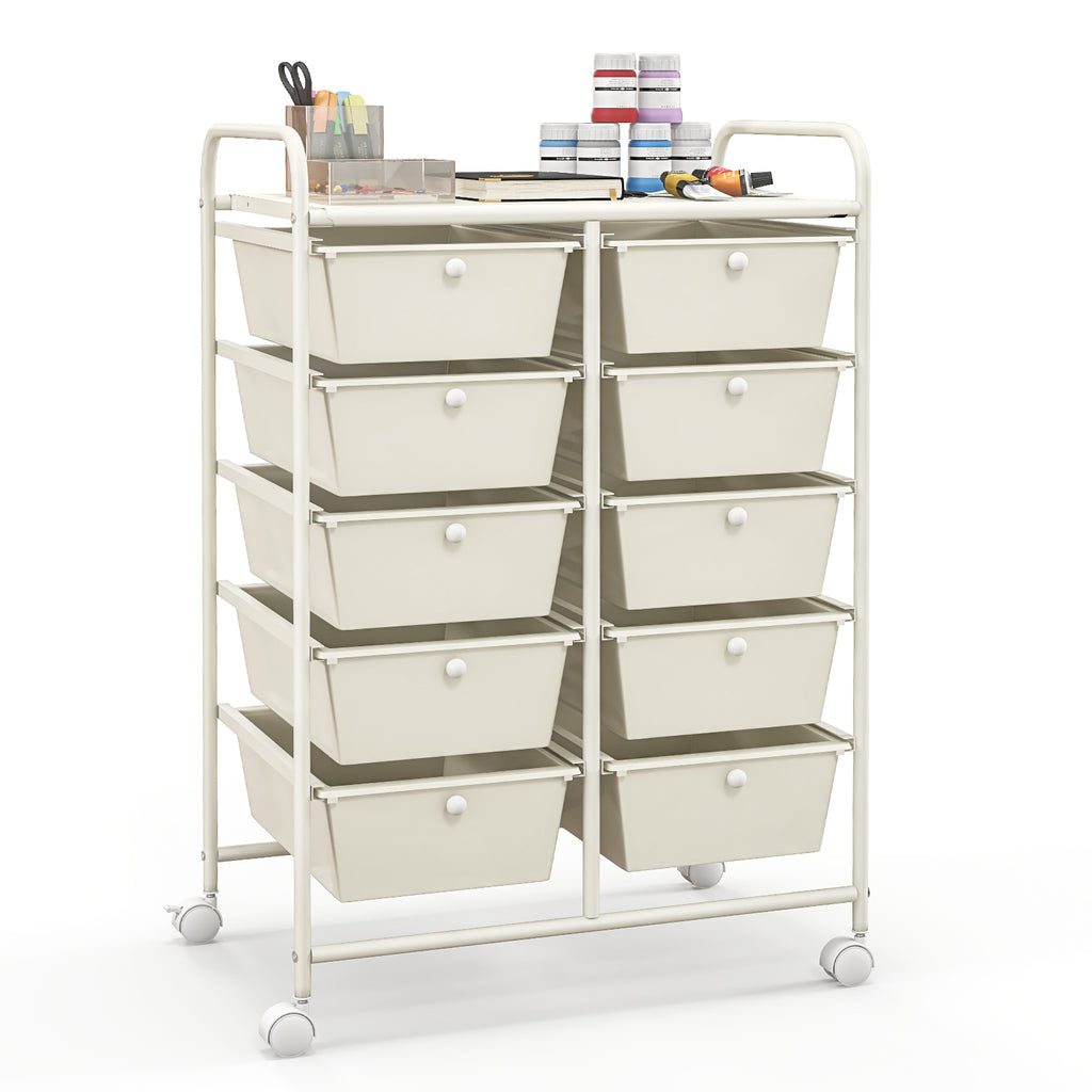 10-Drawer Rolling Storage Cart - White
