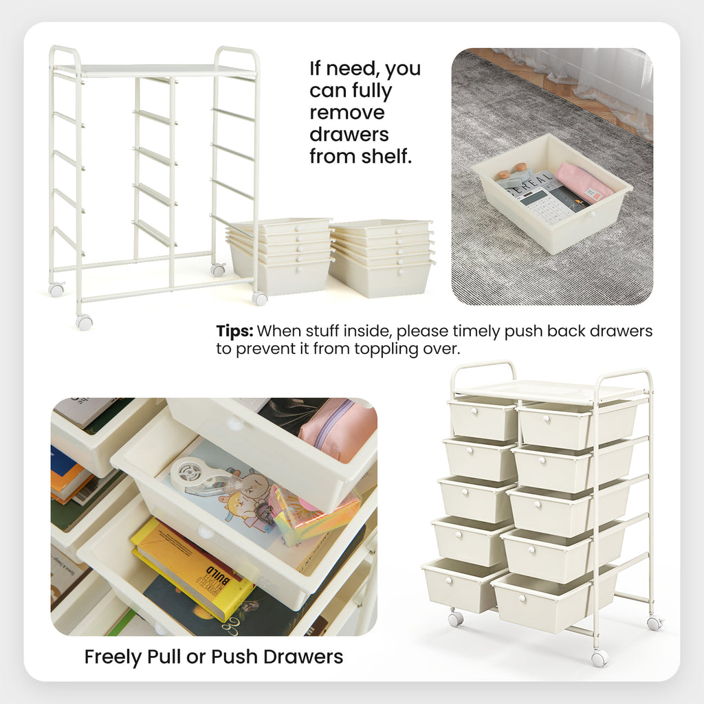 10-Drawer Rolling Storage Cart - White