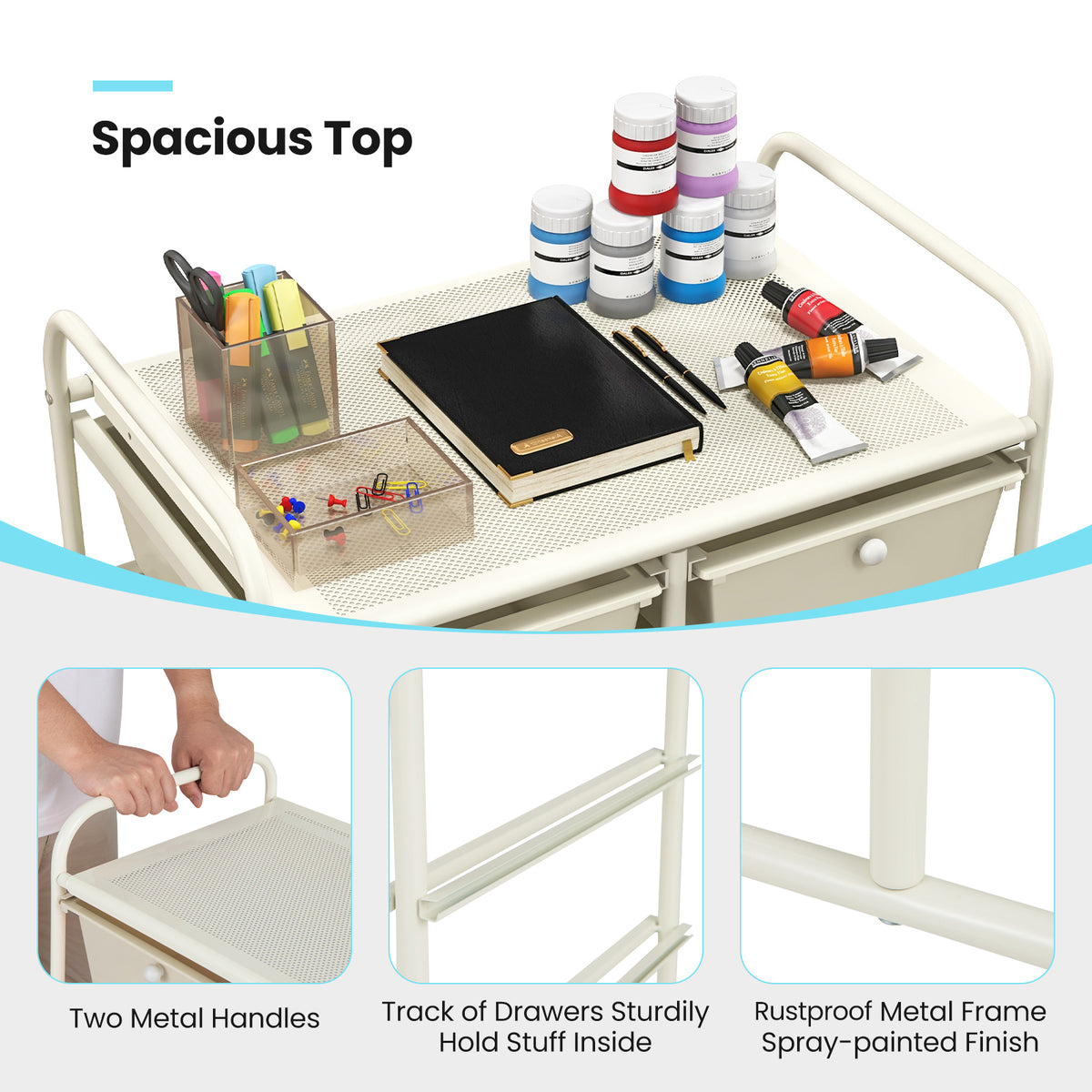 10-Drawer Rolling Storage Cart - White