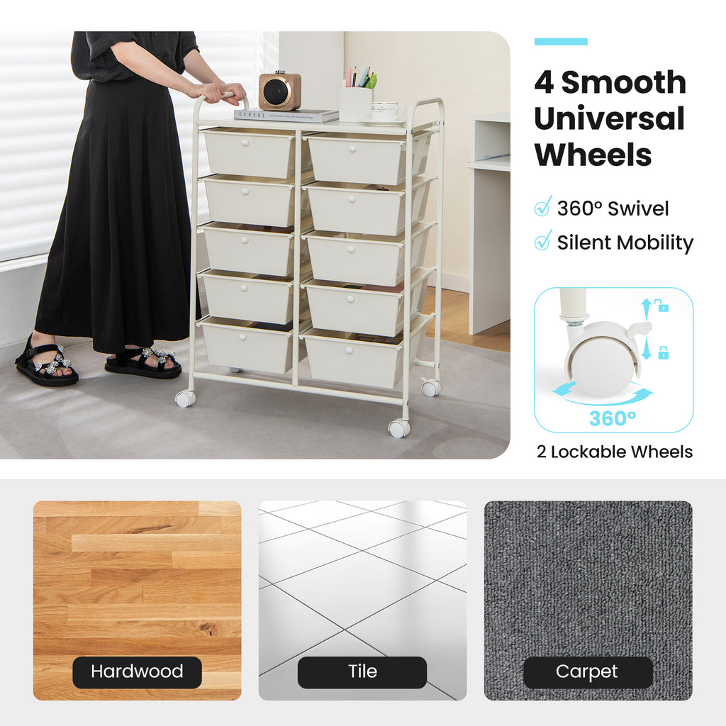 10-Drawer Rolling Storage Cart - White