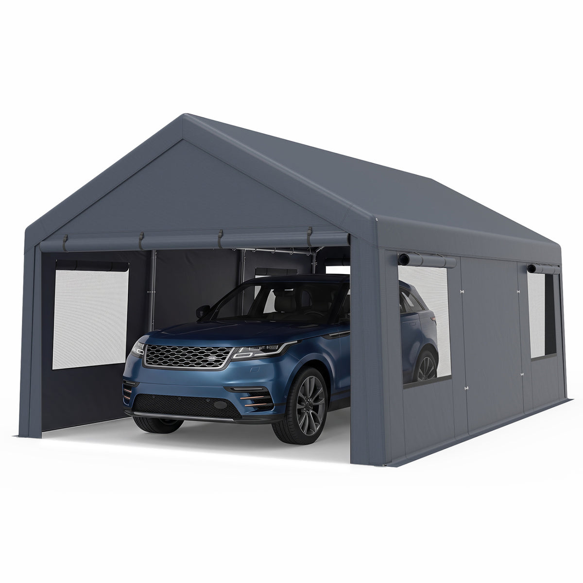10x20 FT Portable Garage with 2 Doors & 4 Mesh Windows and PE Cover