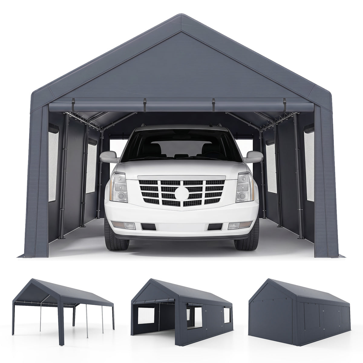 10x20 FT Portable Garage with 2 Doors & 4 Mesh Windows and PE Cover