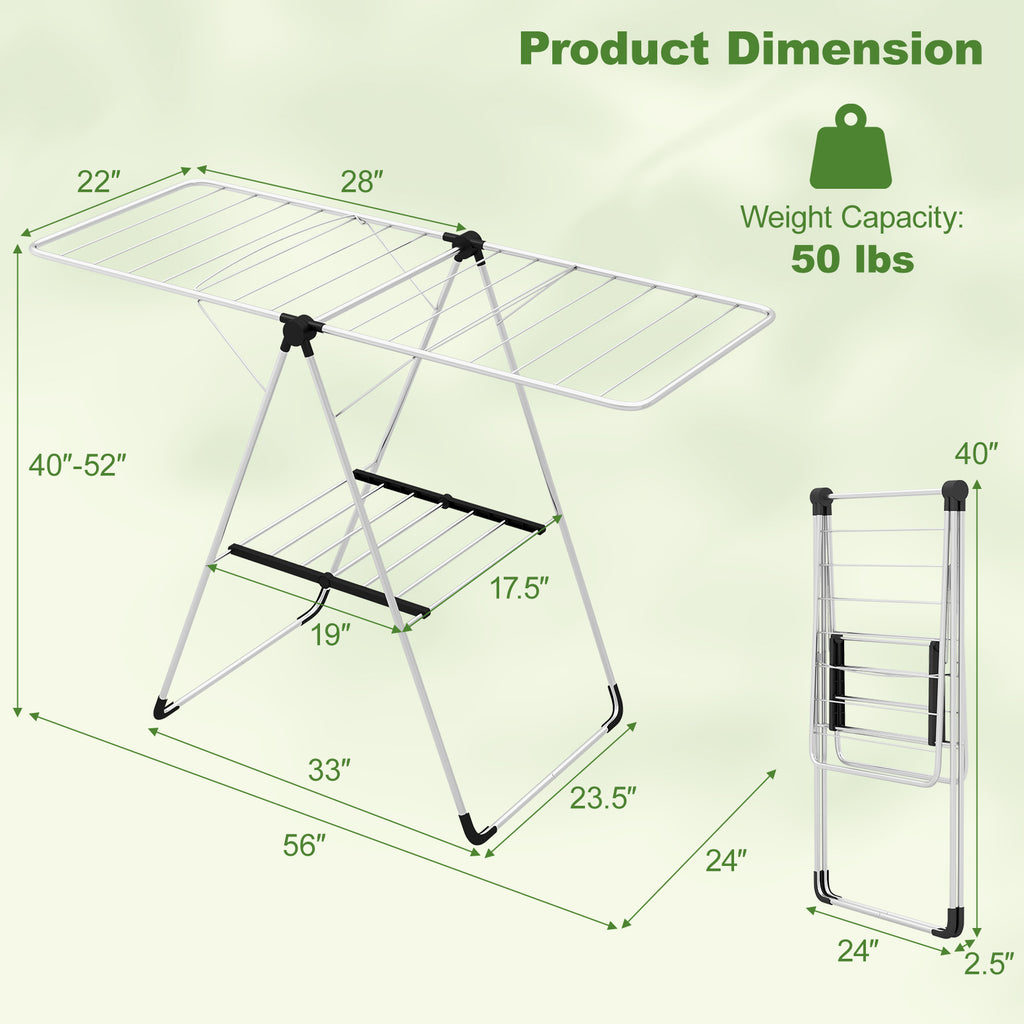 2-Tier Laundry Drying Rack with Shoe Rack - Aluminum