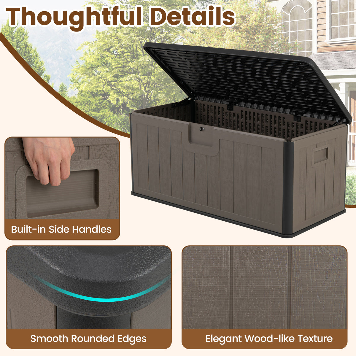 100 Gallon Deck Box with Lockable Lid - Black & Brown