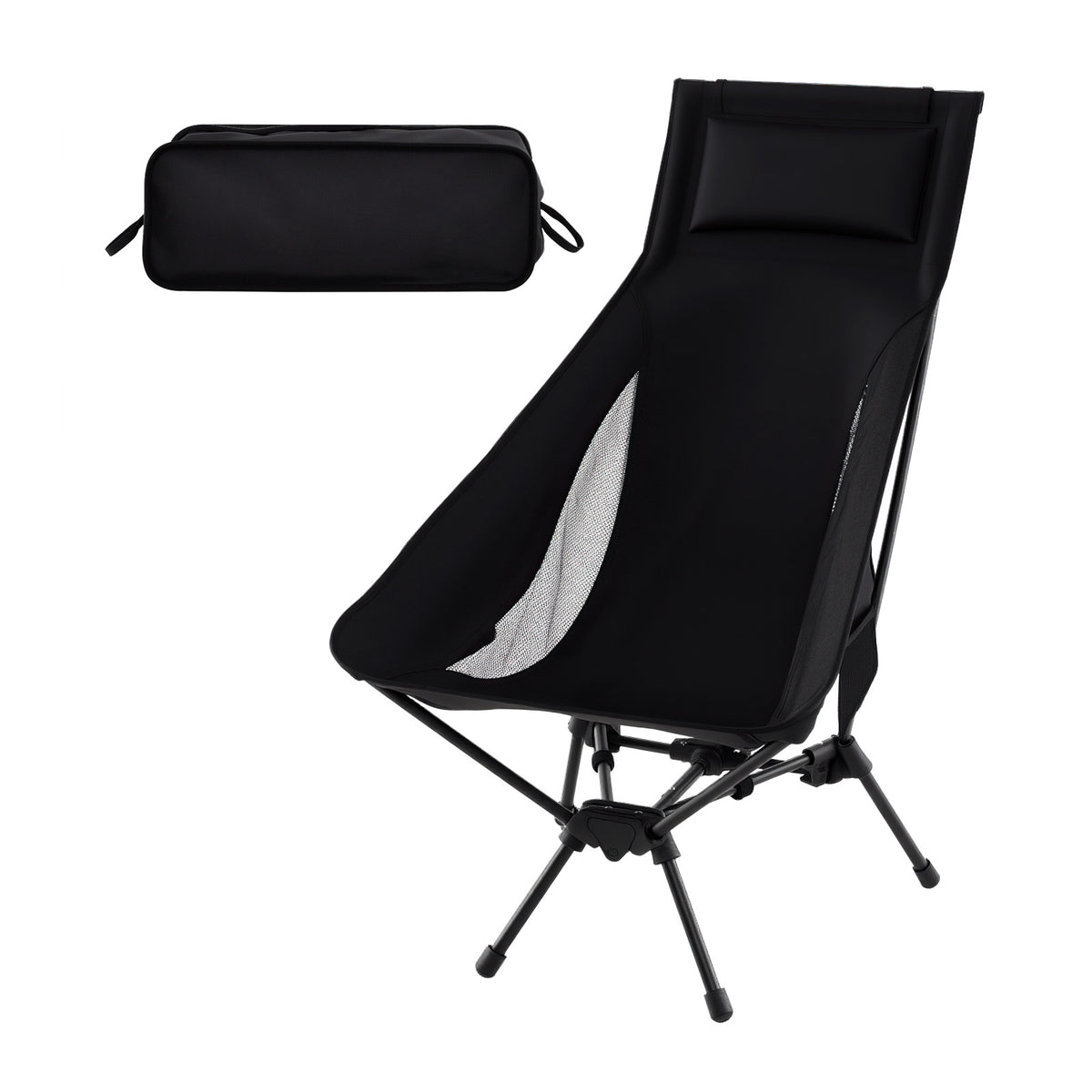 High Back Portable Camping Chair with Compact Carry Bag and Pillow