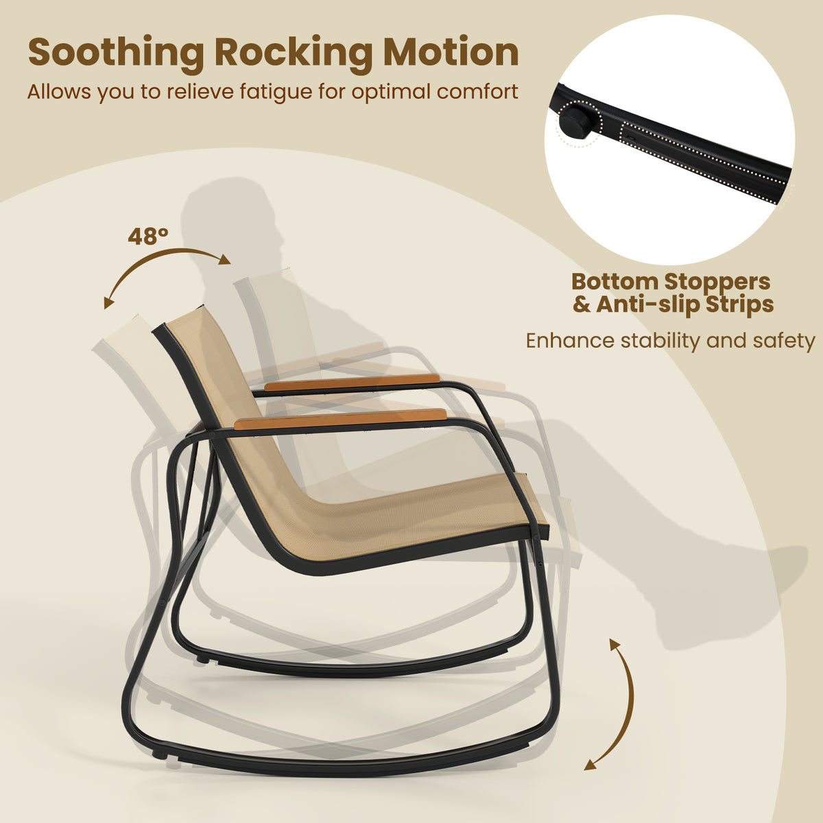 3 Piece Rocking Bistro Chairs and Side Table Set with Storage Bag