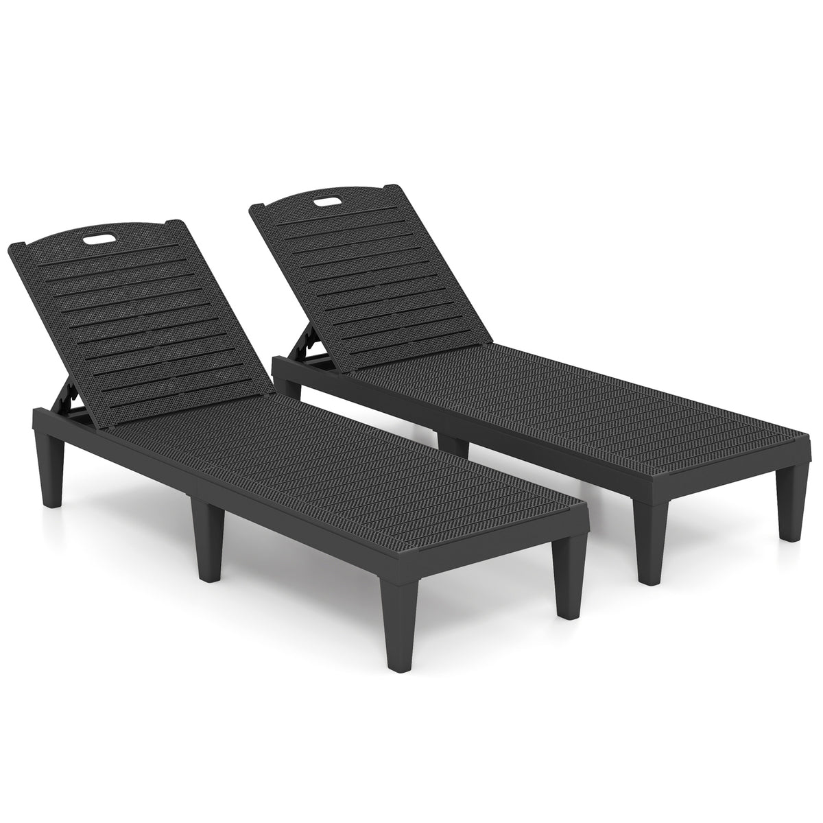 Outdoor PP Chaise Lounge Chairs Set of 2, 4-Position Adjustable – Black