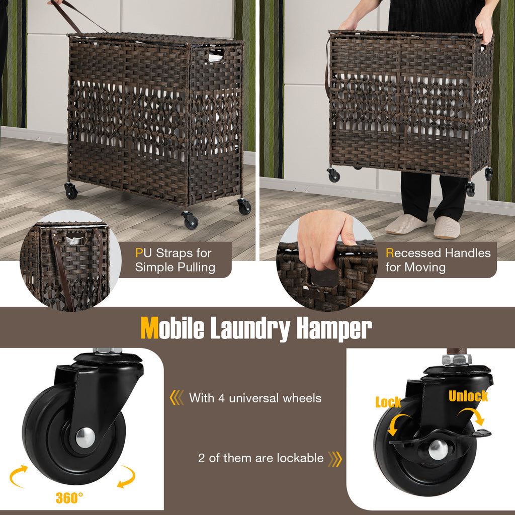 110L 2-Section Laundry Hamper with Removable Washable Liners - Brown Variation