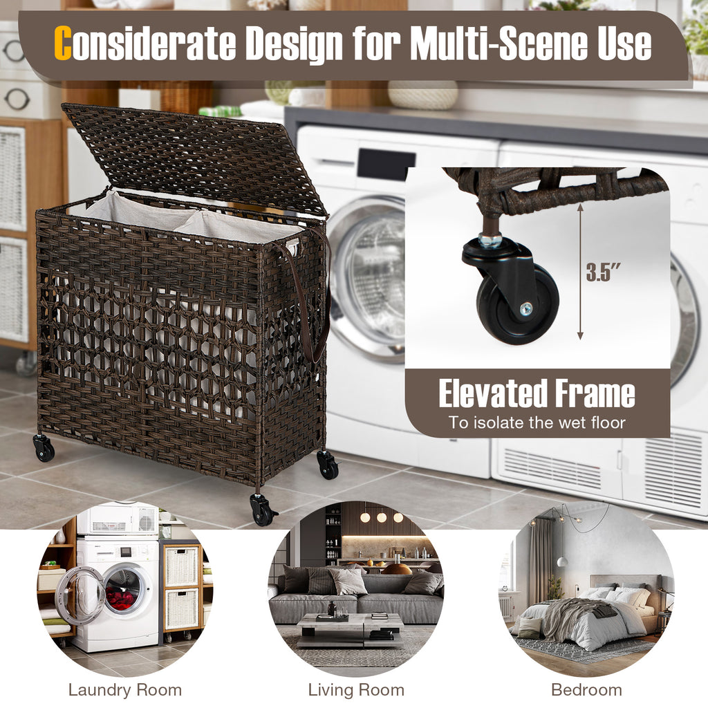 110L 2-Section Laundry Hamper with Removable Washable Liners - Brown Variation