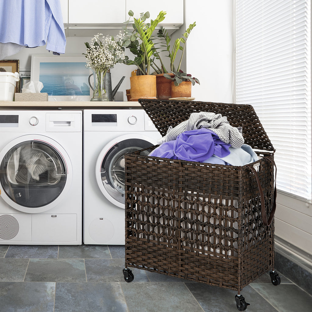 110L 2-Section Laundry Hamper with Removable Washable Liners - Brown Variation