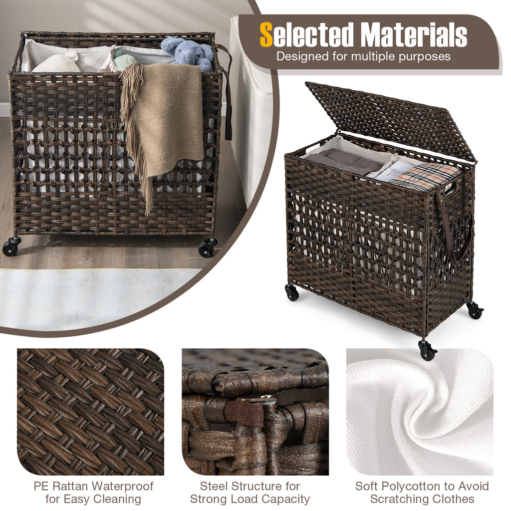 110L 2-Section Laundry Hamper with Removable Washable Liners - Brown Variation