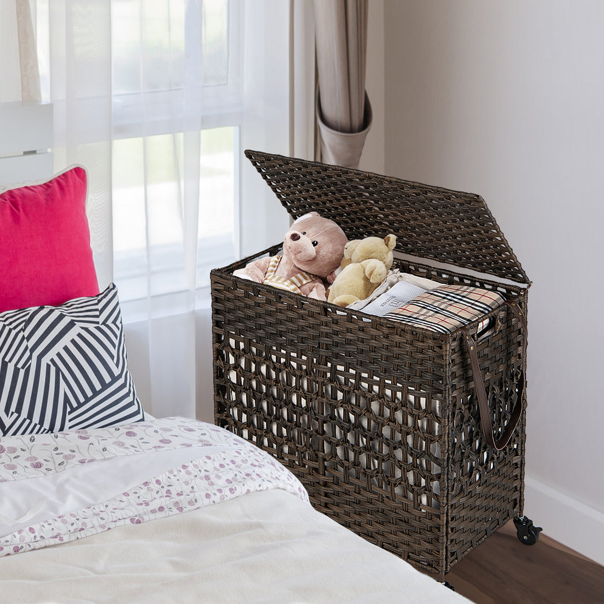 110L 2-Section Laundry Hamper with Removable Washable Liners - Brown Variation