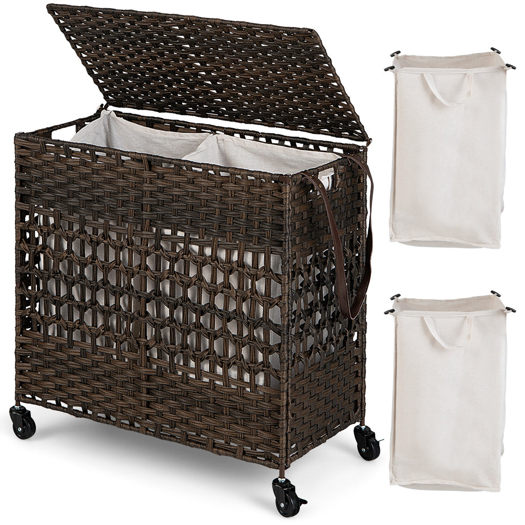 110L 2-Section Laundry Hamper with Removable Washable Liners - Brown Variation