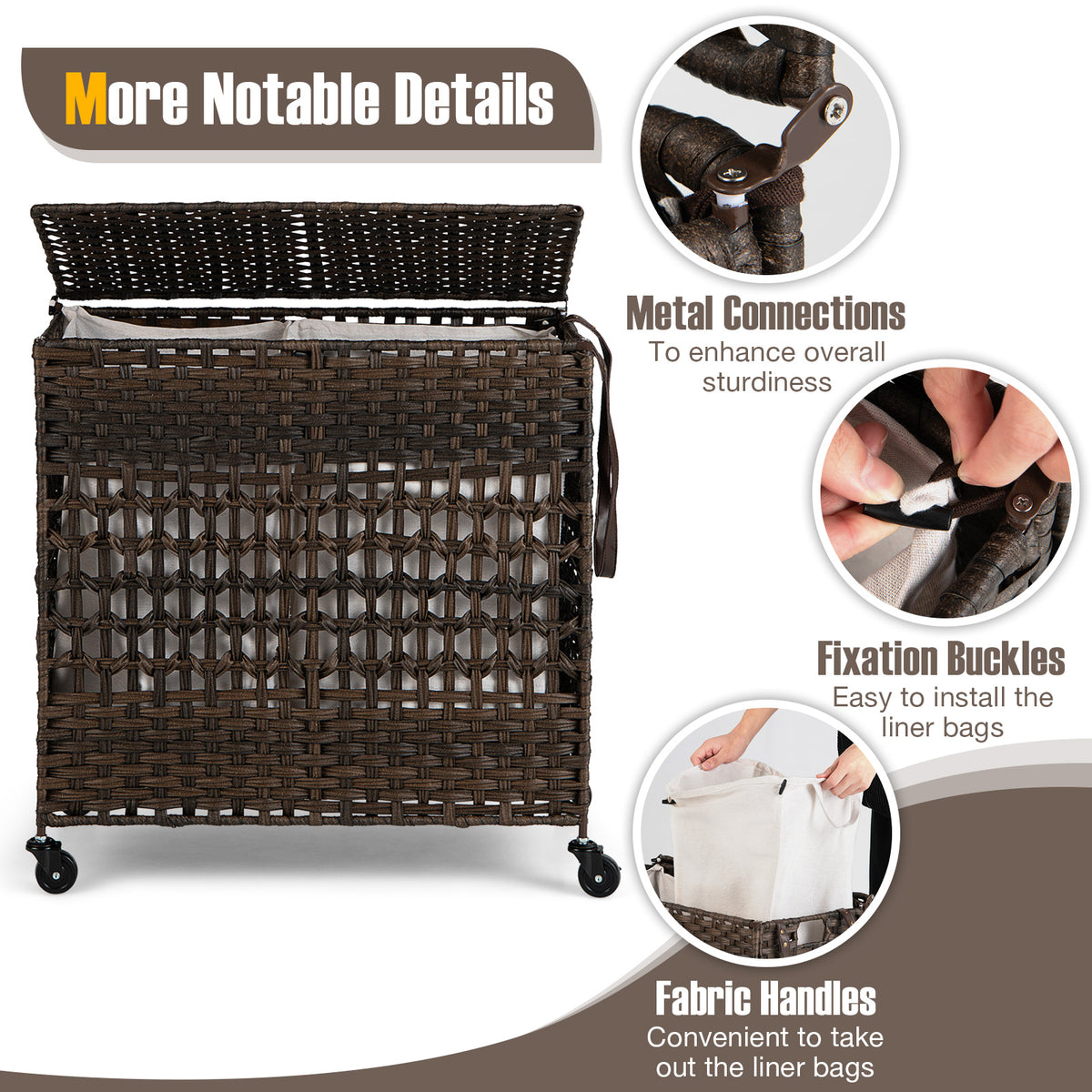 110L 2-Section Laundry Hamper with Removable Washable Liners - Brown Variation