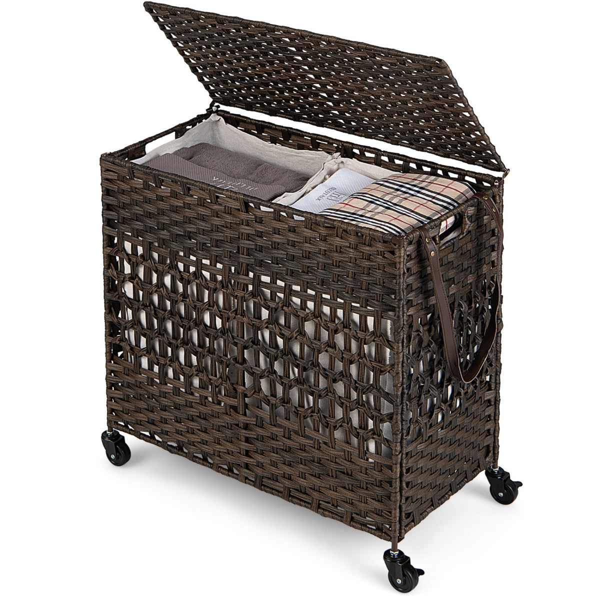 110L 2-Section Laundry Hamper with Removable Washable Liners - Brown Variation