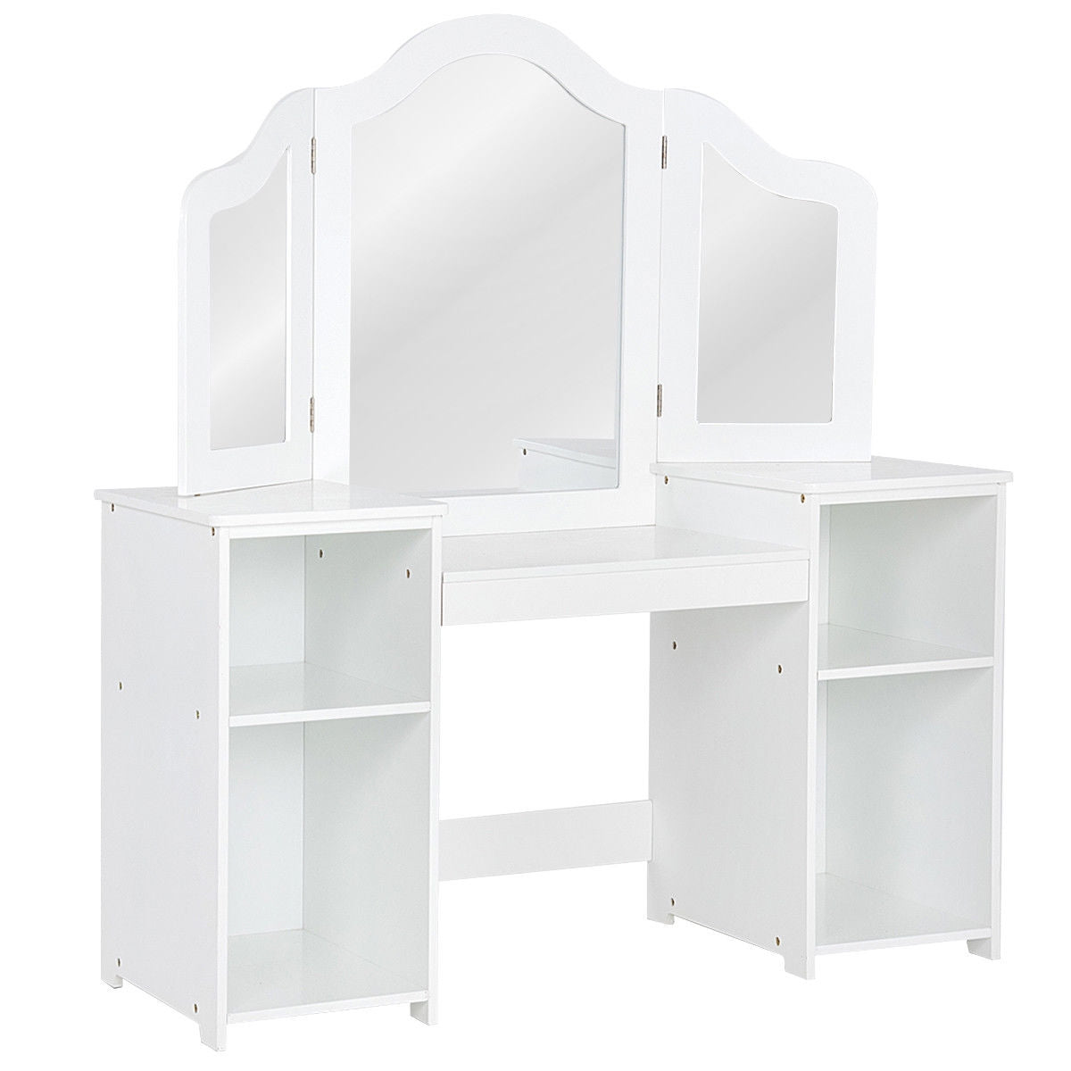 Kids Vanity Dressing Table with Tri-Fold Mirror & Storage - White, Detachable Design